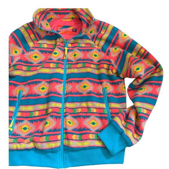 CHUBBIES Medium Men's Full Zip Fleece Jacket Neon Aztec Print NWoT - Picture 2 of 9